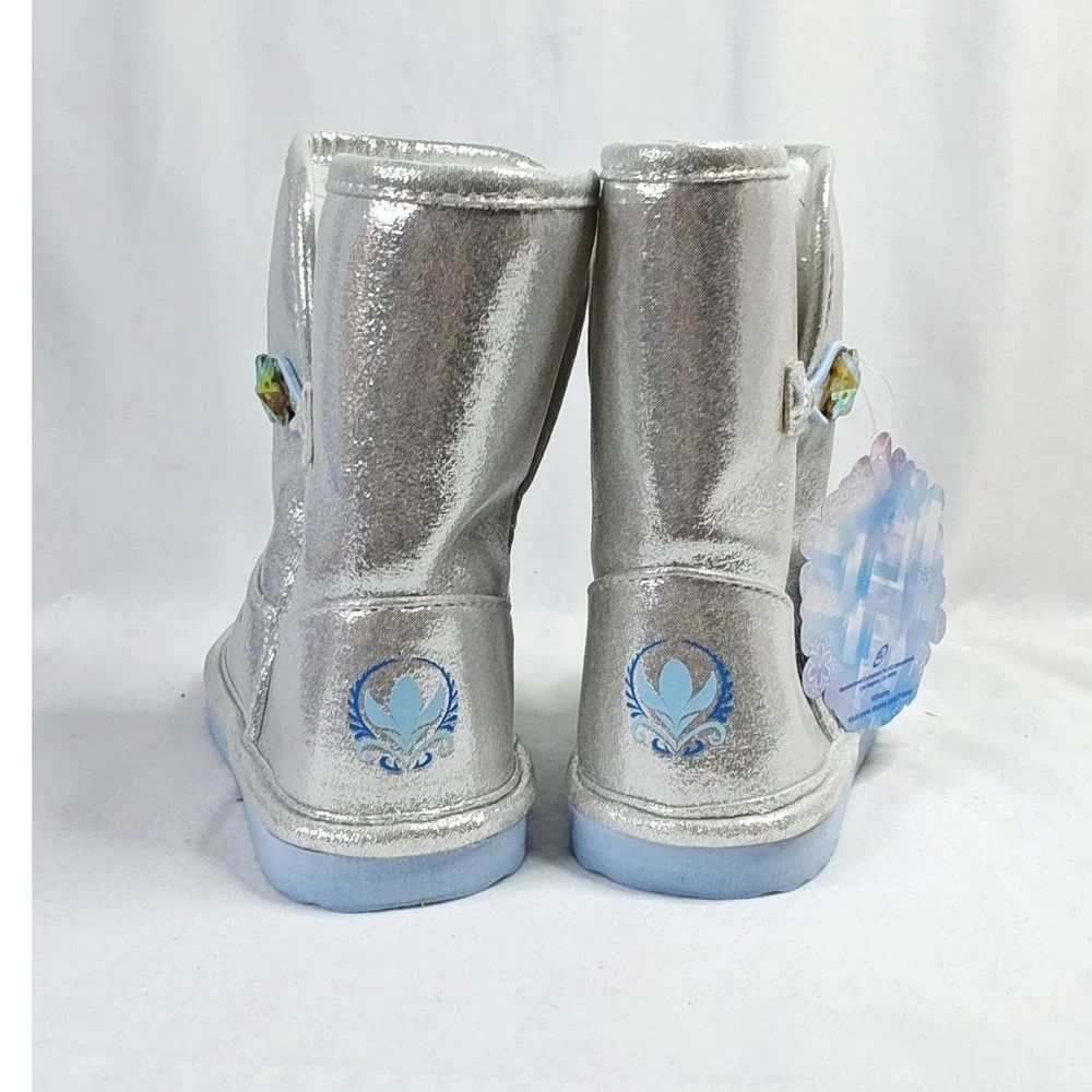 Disney Frozen Boots Silver Anna Elsa Faux Fur Metallic Snowflake Toddler 8 New
